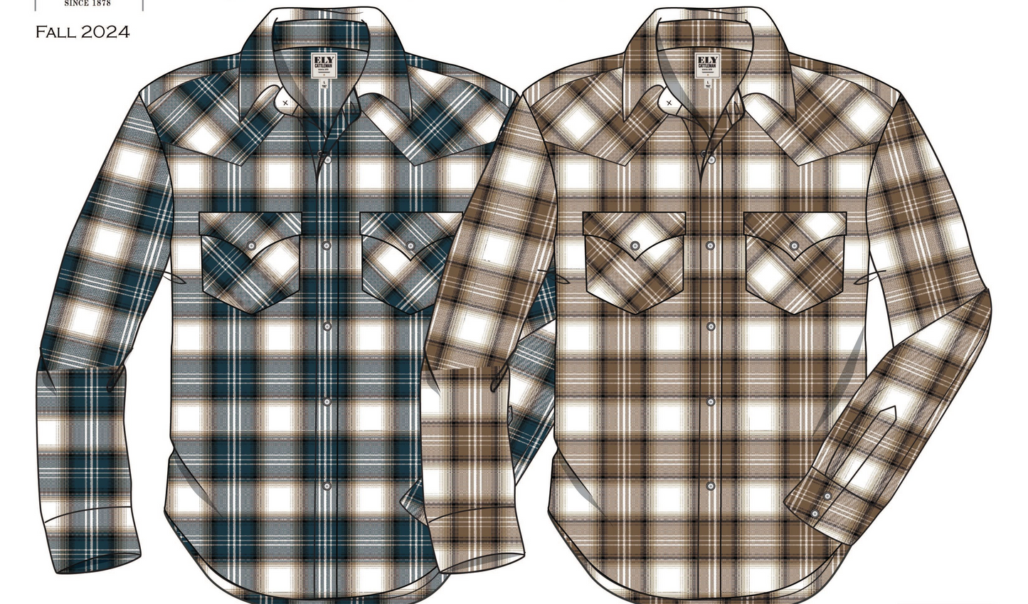 Boy's Ely Cattleman Long Sleeve Plaid Pearl Snap Shirt - Teal & Khaki