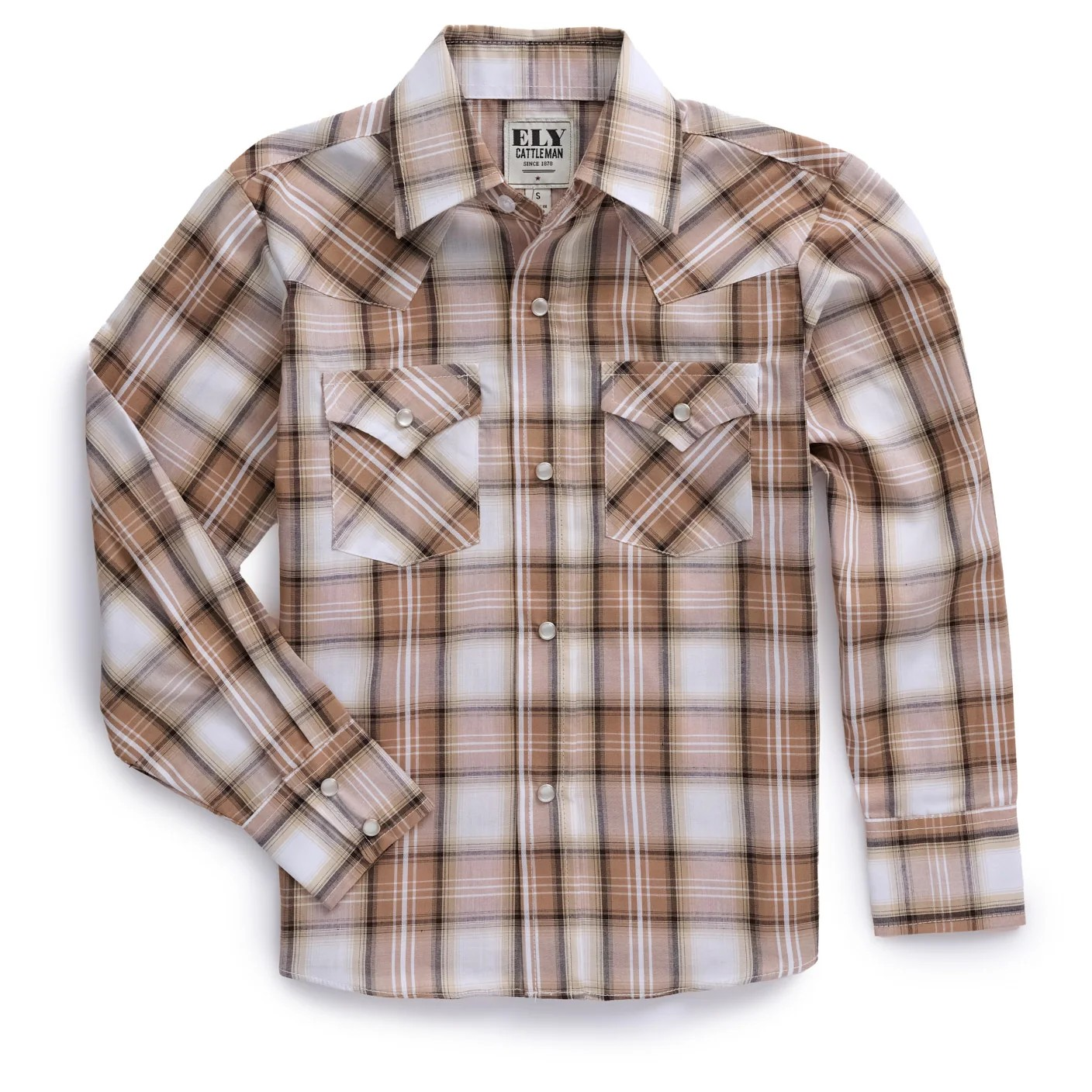 Boy's Ely Cattleman Long Sleeve Plaid Pearl Snap Shirt - Teal & Khaki