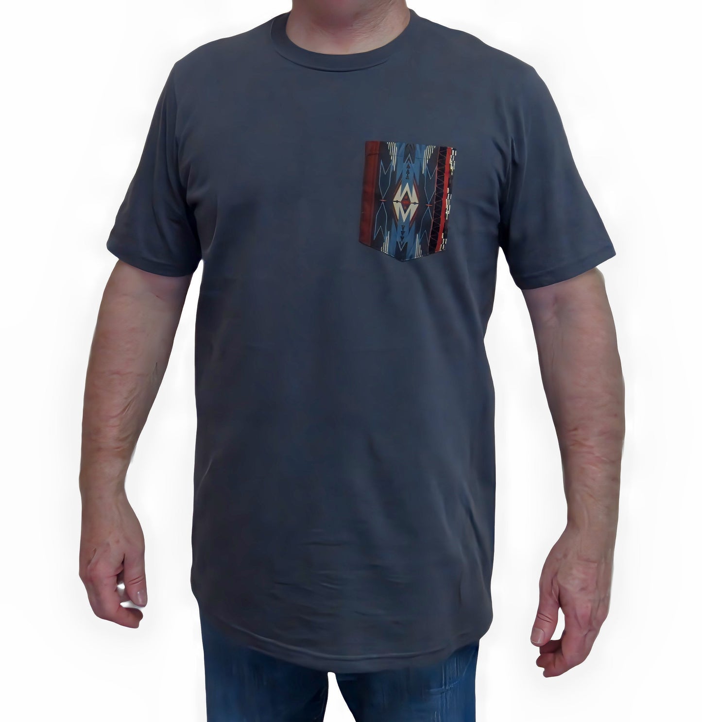 Flying R Ranchwear - Southwest Stripe Print - Gray Pocket T-shirt - Made in USA