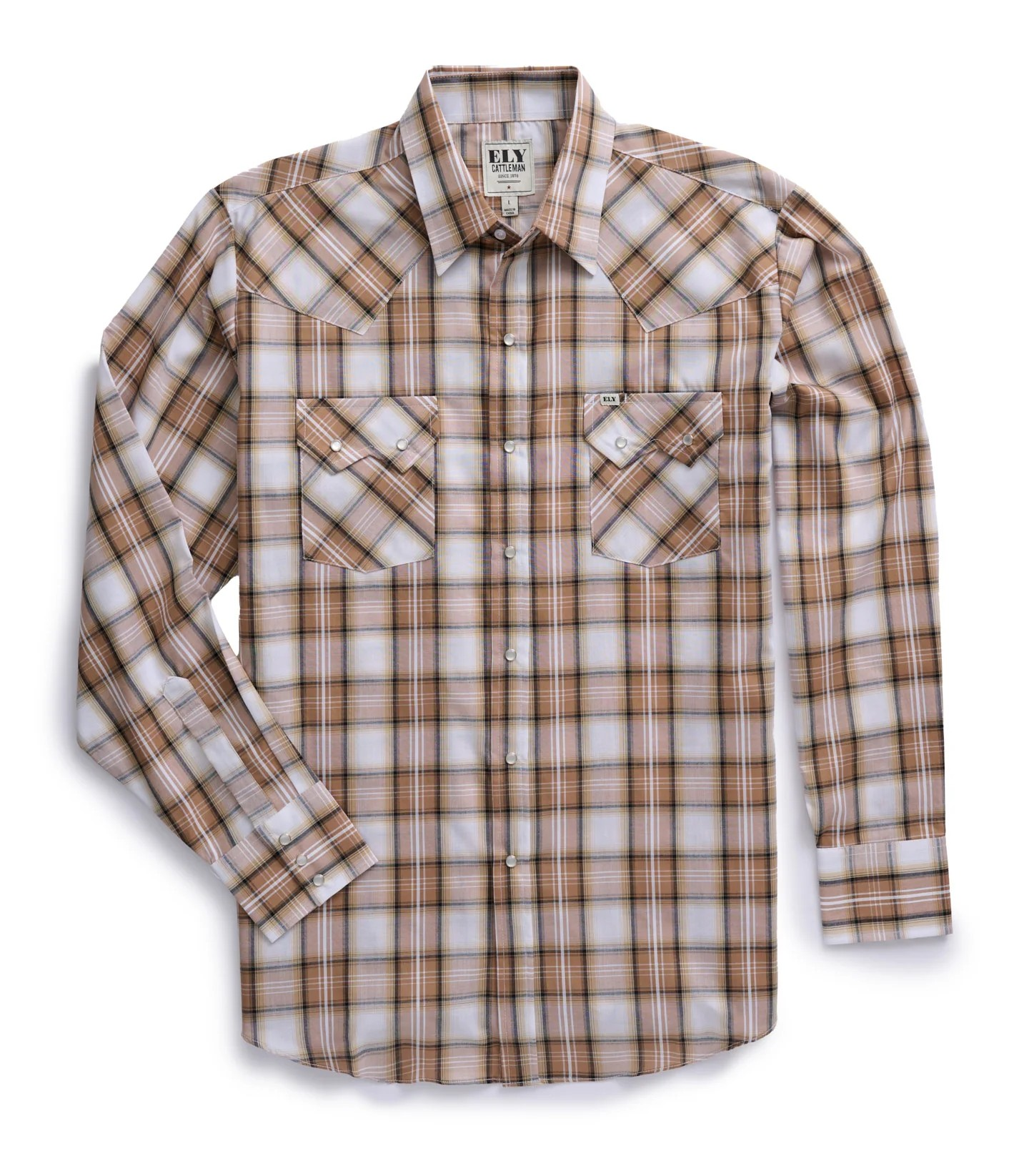 Ely Cattleman Long Sleeve Plaid Pearl Snap Shirt - Teal & Khaki