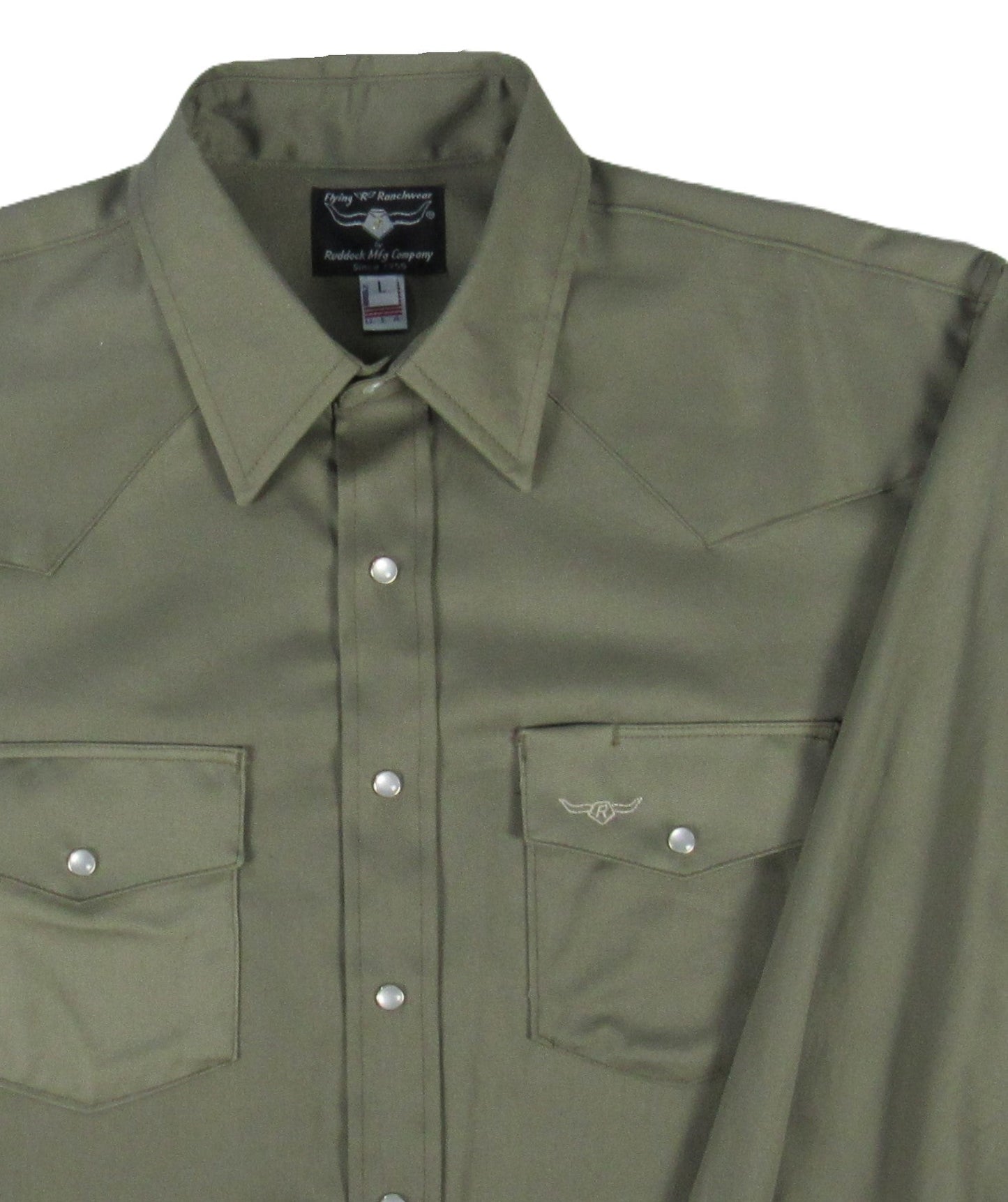 Flying R Ranchwear - Prairie Twill Solid - Safari Green - Long Sleeve - Snaps - Classic Fit