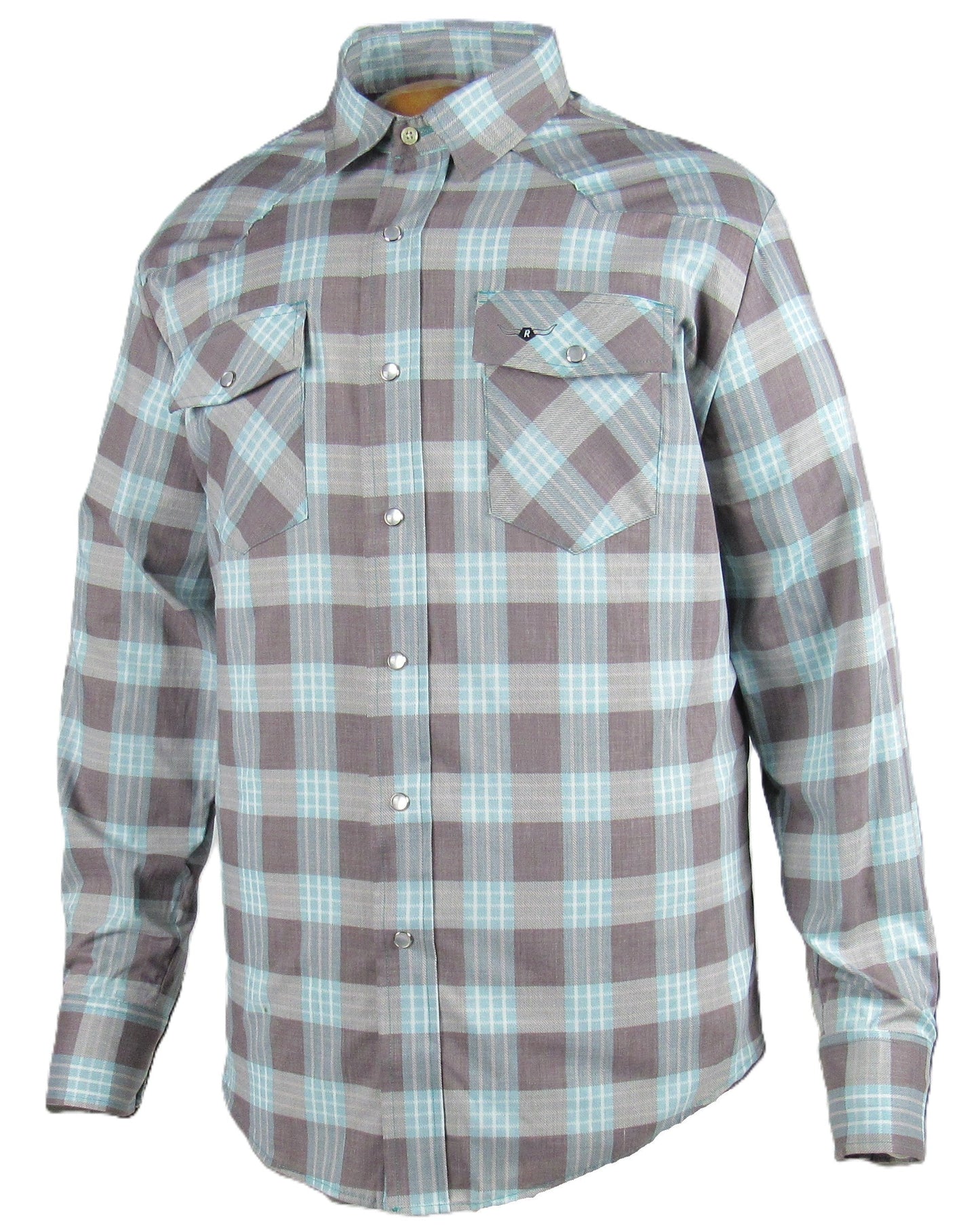 Flying R Ranchwear - Feather Plaids - Brown & Turquoise - Long Sleeve - NEW FIT