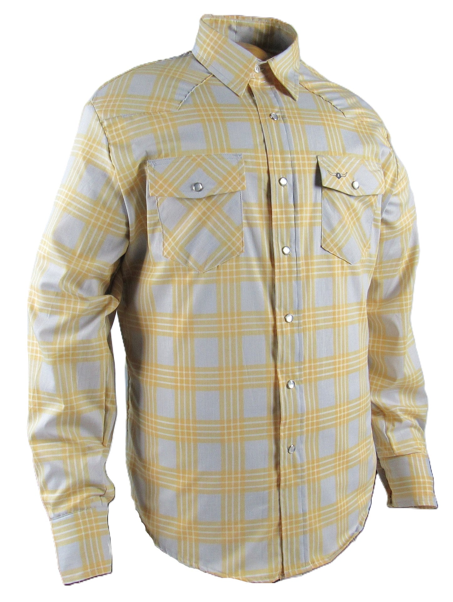Flying R Ranchwear - Feather Plaids - Gray & Yellow - Long Sleeve - NEW FIT