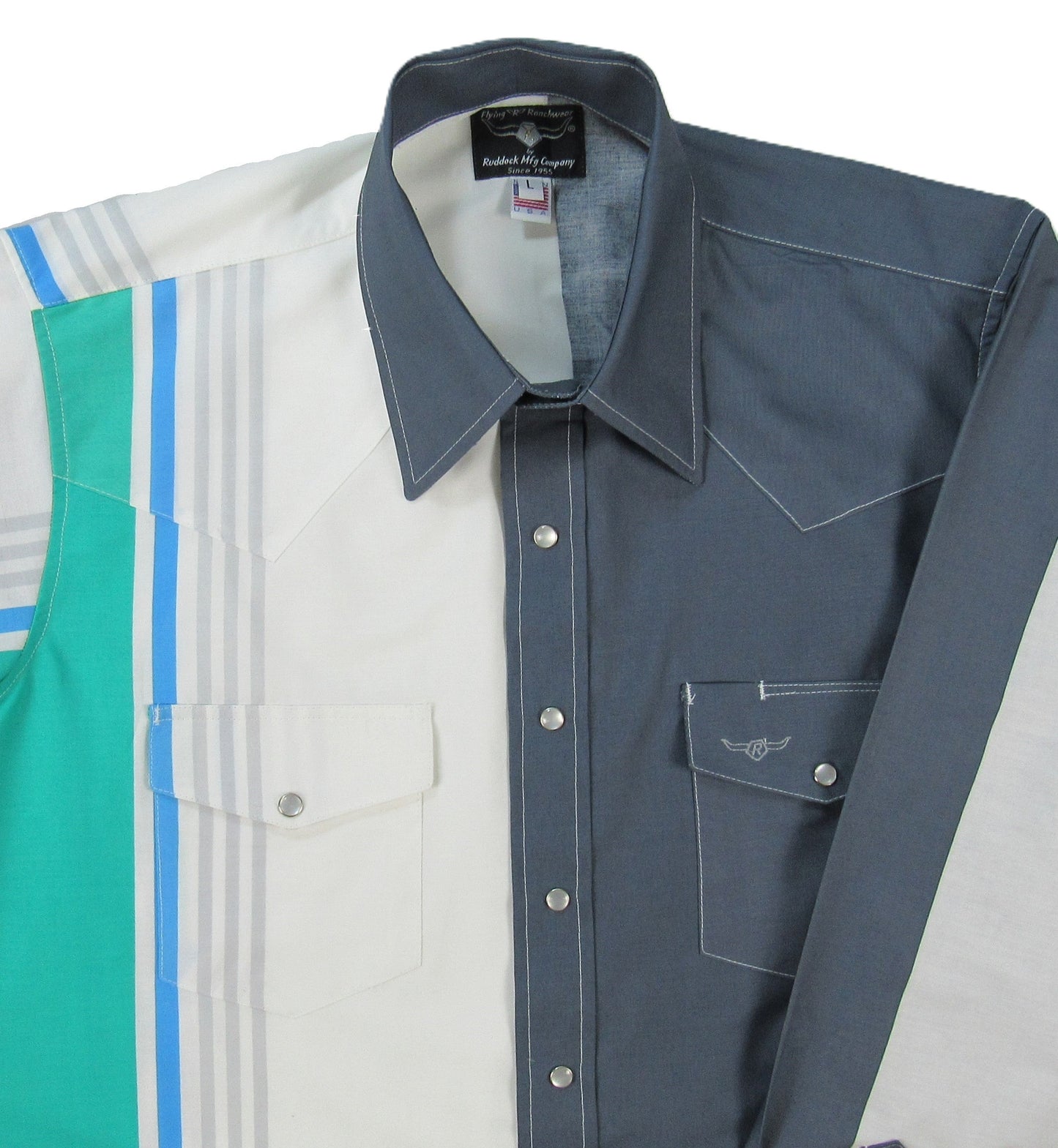 Flying R Ranchwear - Cantina Collection - Gray Retro Stripe - Long Sleeve - Classic Fit