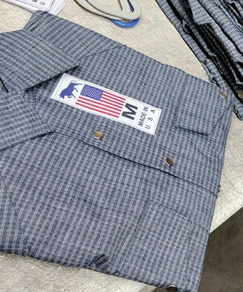 Branded Denim 7 oz. Checkered Cone Chambray Long Sleeve Pearl Snap Shirt