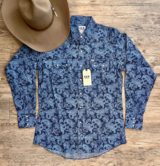 Ely Cattleman Long Sleeve Paisley Pearl Snap Shirt - Burgundy or Blue