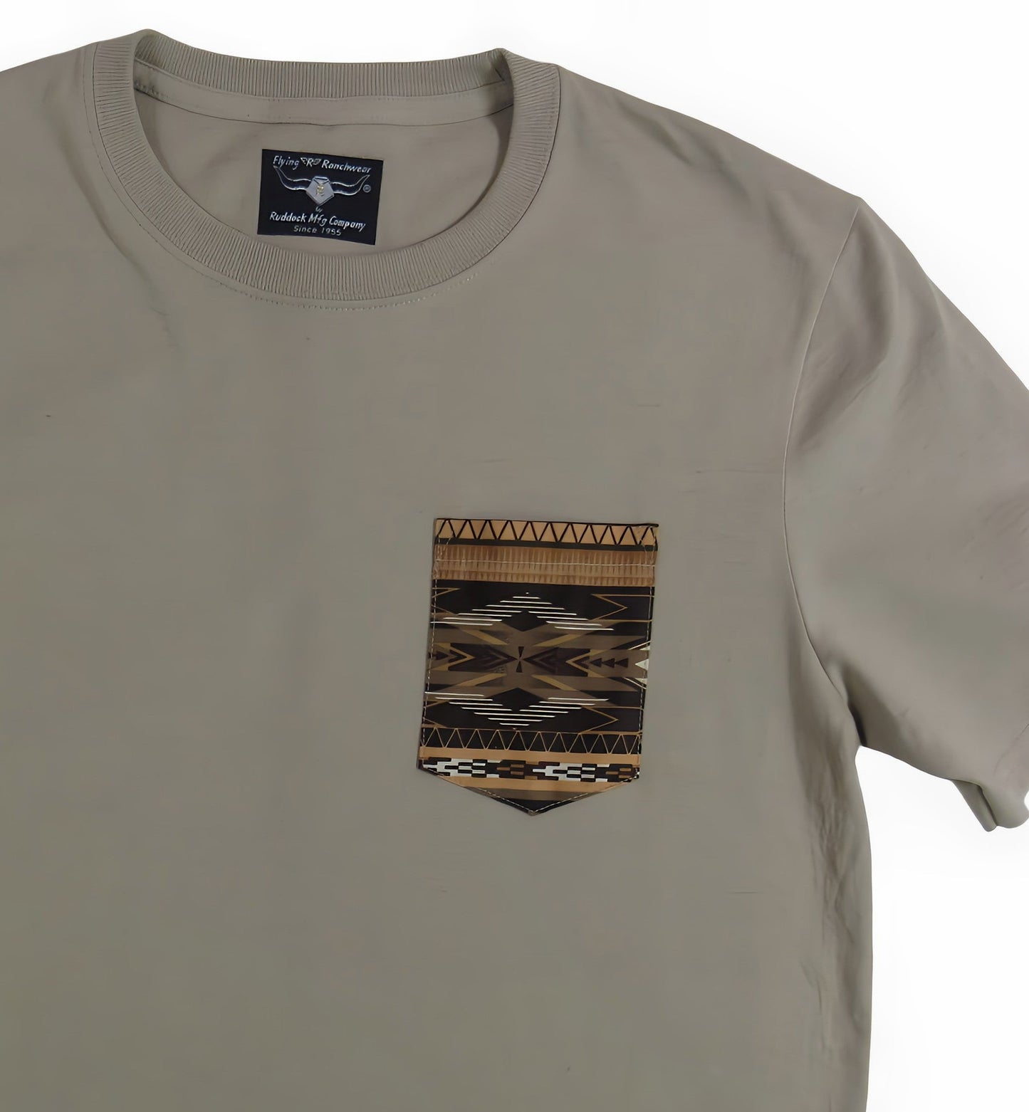 Flying R Ranchwear - Southwest Stripe Print - Tan Pocket T-shirt - Made in USA